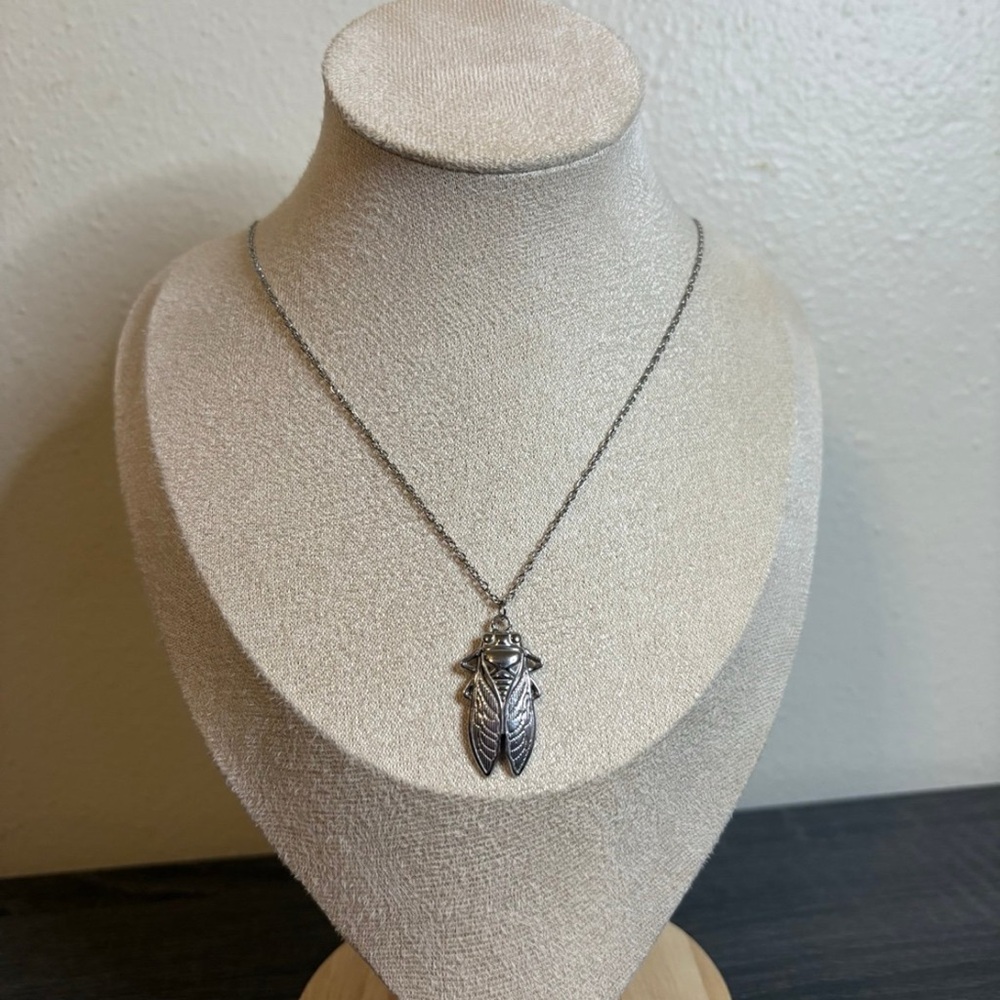 Handmade Silver Cicada Necklace | Waterproof & Tarnish Resistant - Picture 2 of 5